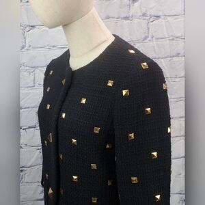 NWT Kate Spade Spencer Coat Gold Metal Studs Black Tweed MRSP 665$ Size 2 us